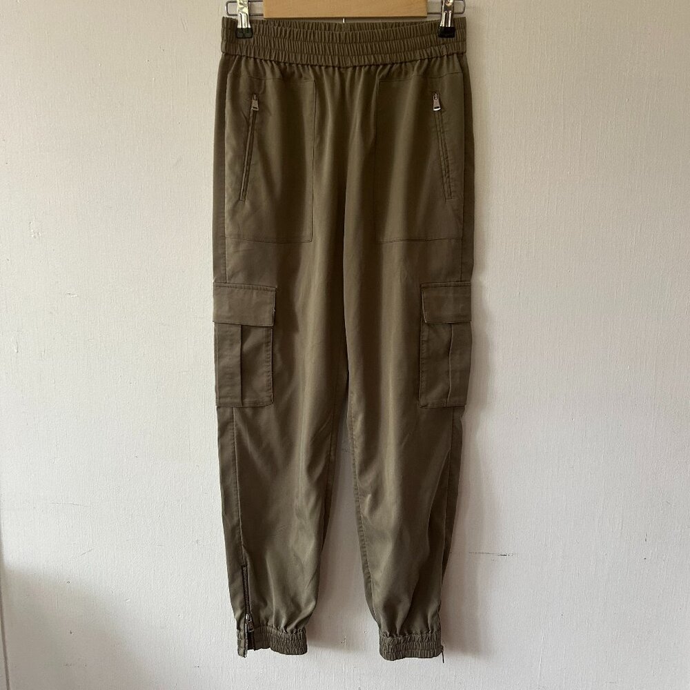 Polo Ralph Lauren Cargo Joggers Womens XS Green Zip Pockets Preppy Utility Luxe